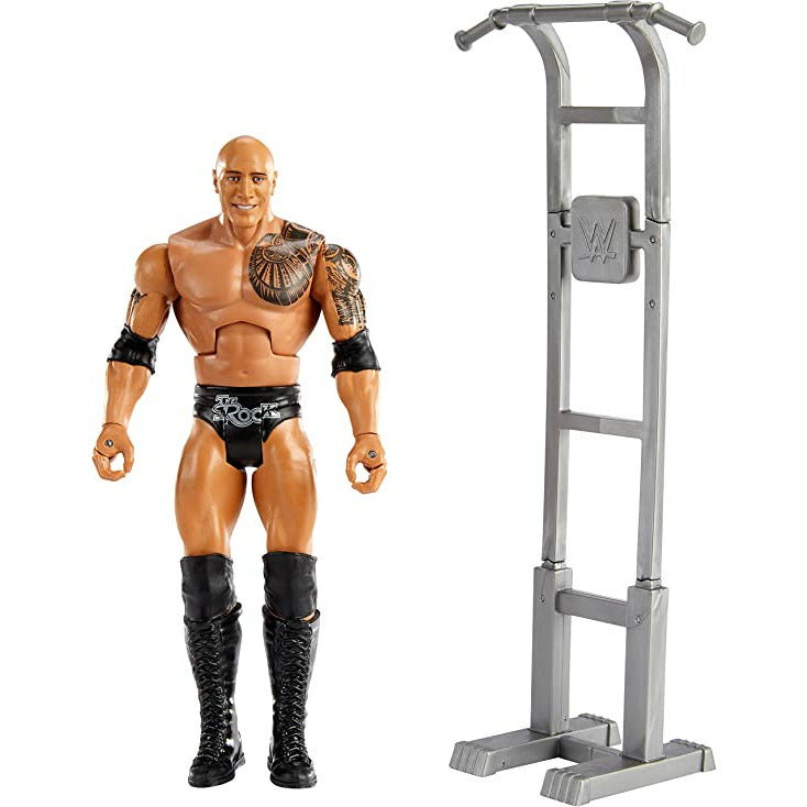 WWE Wrekkin The Rock 6-in/15.24-cm Action Figure with Slamming action, Gripping Hands & Wrekkin Training Tower Accessory, Poseable 6-in/15.24-cm Gift for Ages 6 Years Old & Up